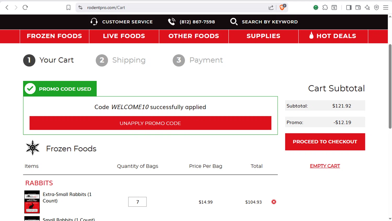 RodentPro.com checkout page showing RodentPro.com promo code box | Screenshot taken by SimplyCodes community member on Dec 17, 2025