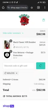 KELLY15 coupon verification screenshot