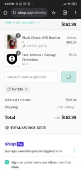 KATE15 coupon verification screenshot