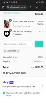 LINDSAY10 coupon verification screenshot