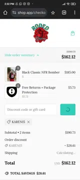 KAREN15 coupon verification screenshot
