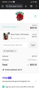 HANNAH15 coupon verification screenshot