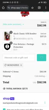 MCKENZIE15 coupon verification screenshot