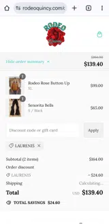 LAUREN15 coupon verification screenshot