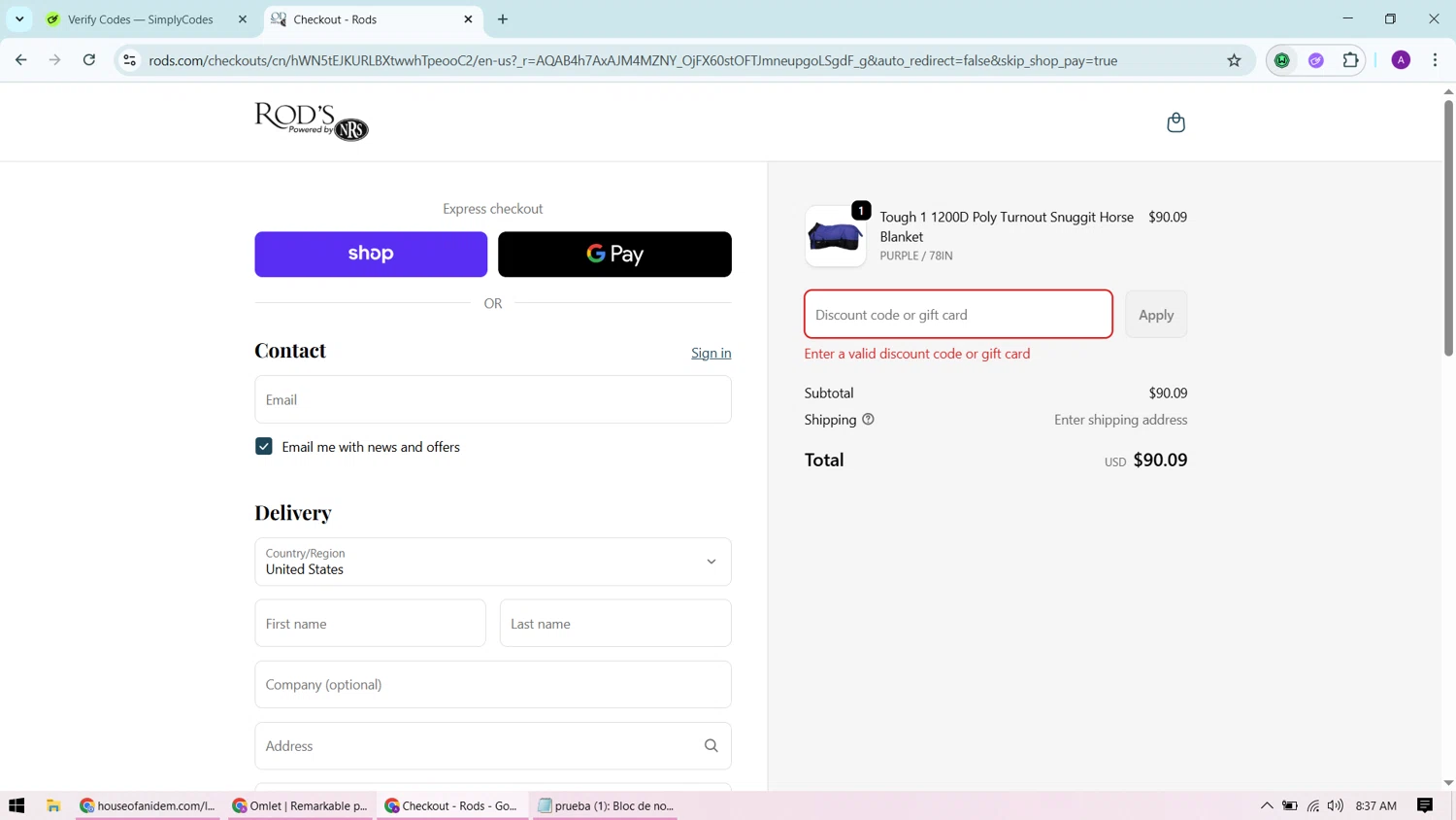 Rod's Western Palace coupon code screenshot showing code nov25ft applied at Rod's Western Palace checkout page. Uploaded by SimplyCodes community member CashChaser7272 on Nov 30, 2025
