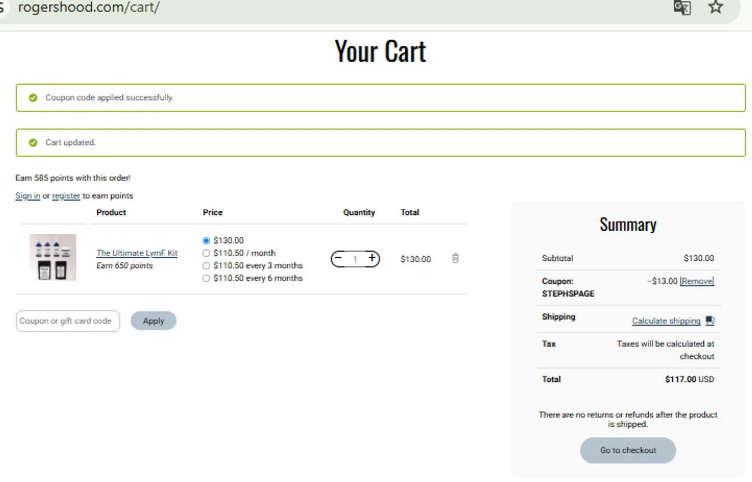 RogersHood discount code screenshot showing code STEPHSPAGE applied at RogersHood checkout page. Uploaded by SimplyCodes community member CashMaestro9337 on Jul 11, 2025