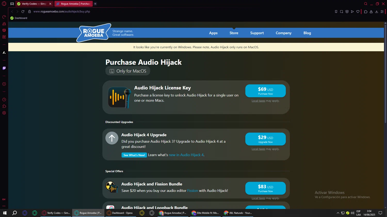 Rogue Amoeba promo code screenshot showing code 19YEARS applied at Rogue Amoeba checkout page. Uploaded by SimplyCodes community member SwiftVoyager5067 on Jun 14, 2025