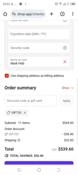 GIFT20 coupon verification screenshot