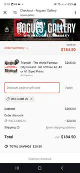 Welcome20 coupon verification screenshot