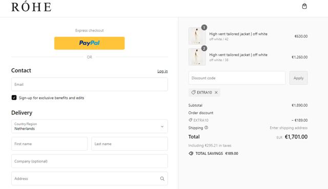 Rohe checkout page showing Rohe discount code box | Screenshot taken by SimplyCodes community member on Aug 15, 2024