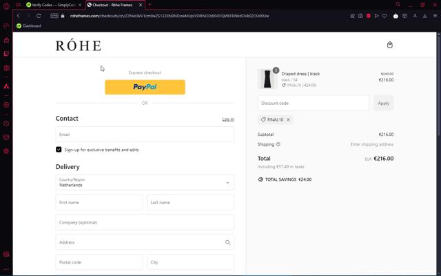 Rohe checkout page showing Rohe discount code box | Screenshot taken by SimplyCodes community member on Jan 17, 2025