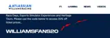 Williams Racing coupon verification screenshot