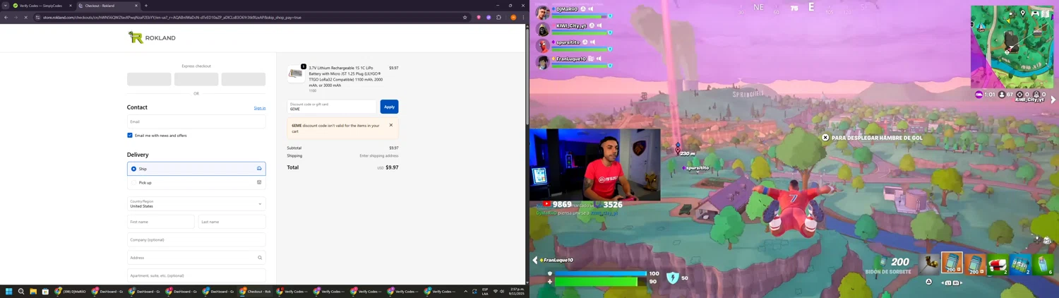 Rokland Technologies promo code screenshot showing code 6EME applied at Rokland Technologies checkout page. Uploaded by SimplyCodes community member Davoxeneixe on Nov 9, 2025