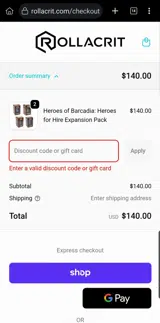 Rollacrit coupon verification screenshot