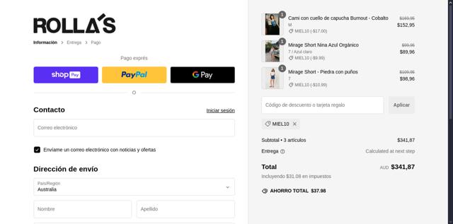 Rollas Jeans AU checkout page showing Rollas Jeans AU promo code box | Screenshot taken by SimplyCodes community member on Dec 13, 2024