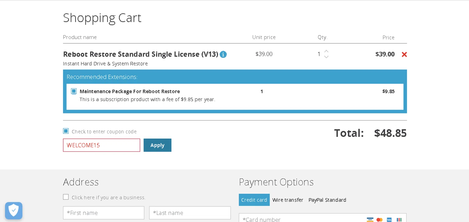 RollBack Rx Pro promo code screenshot showing code WELCOME15 applied at RollBack Rx Pro checkout page. Uploaded by SimplyCodes community member MoneyHunter5624 on Jul 22, 2025