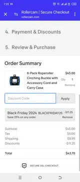 Rollercam coupon verification screenshot