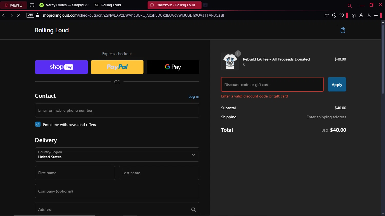 Rolling Loud Festival promo code screenshot showing code FASHIONNOVA applied at Rolling Loud Festival checkout page. Uploaded by SimplyCodes community member buda7512864542576 on Mar 3, 2025