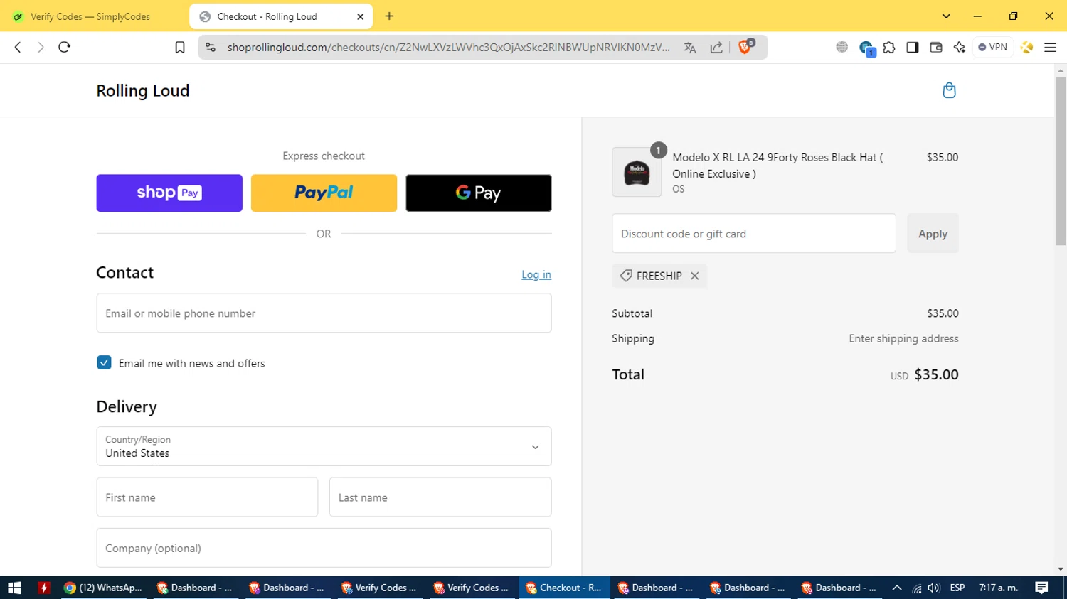 Rolling Loud Festival checkout page showing Rolling Loud Festival promo code box | Screenshot taken by SimplyCodes community member on Dec 28, 2024