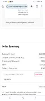 JULYB2G1 coupon verification screenshot