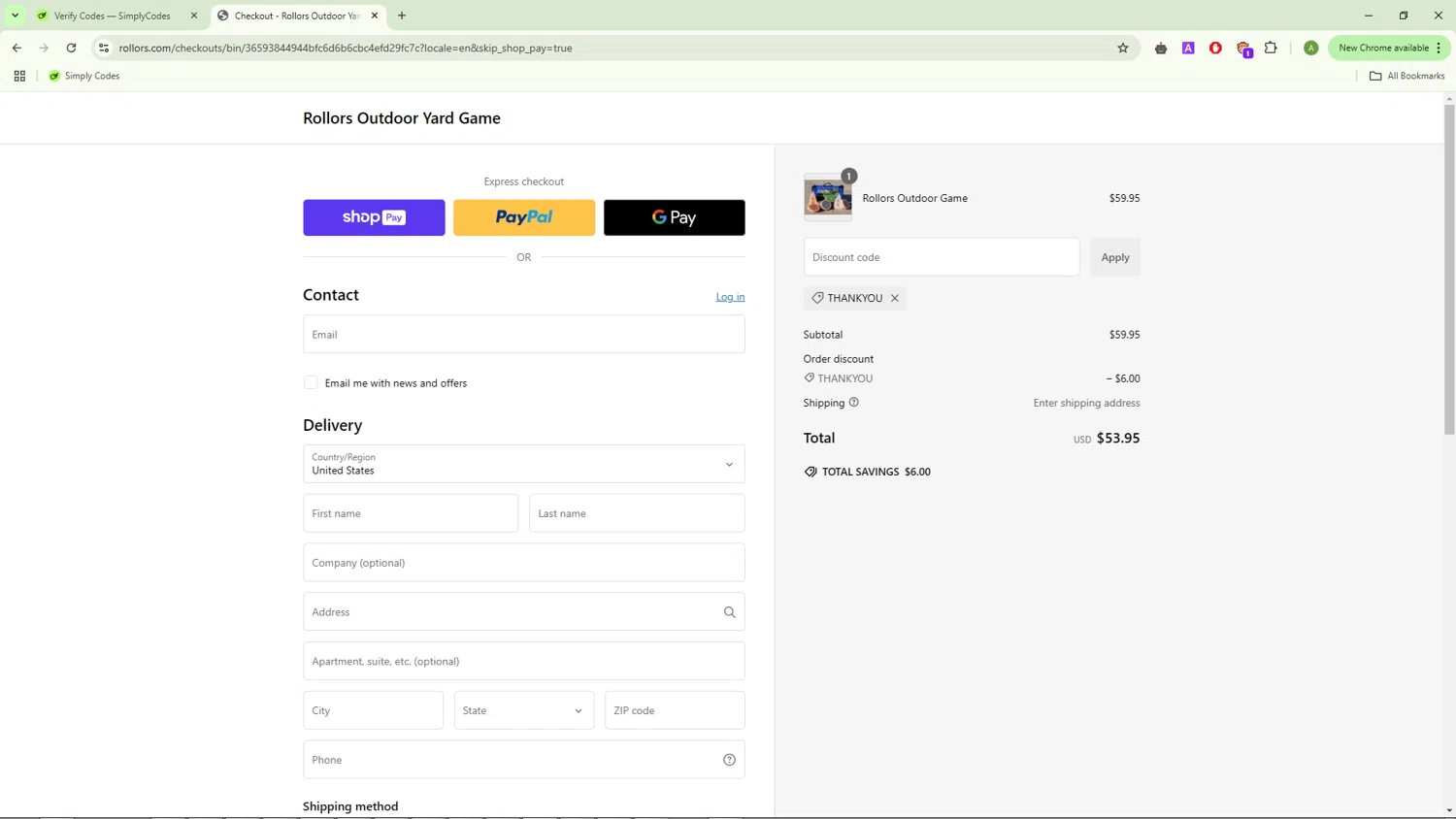 Rollors promo code screenshot showing code THANKYOU applied at Rollors checkout page. Uploaded by SimplyCodes community member TreasureGuardian9215 on Jan 17, 2025