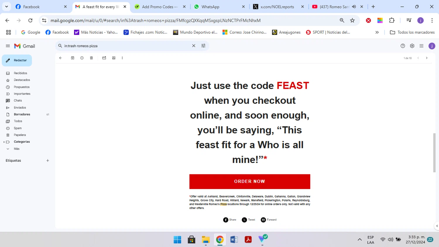 Romeo's Pizza Coupons - 30% Off | January 2025
