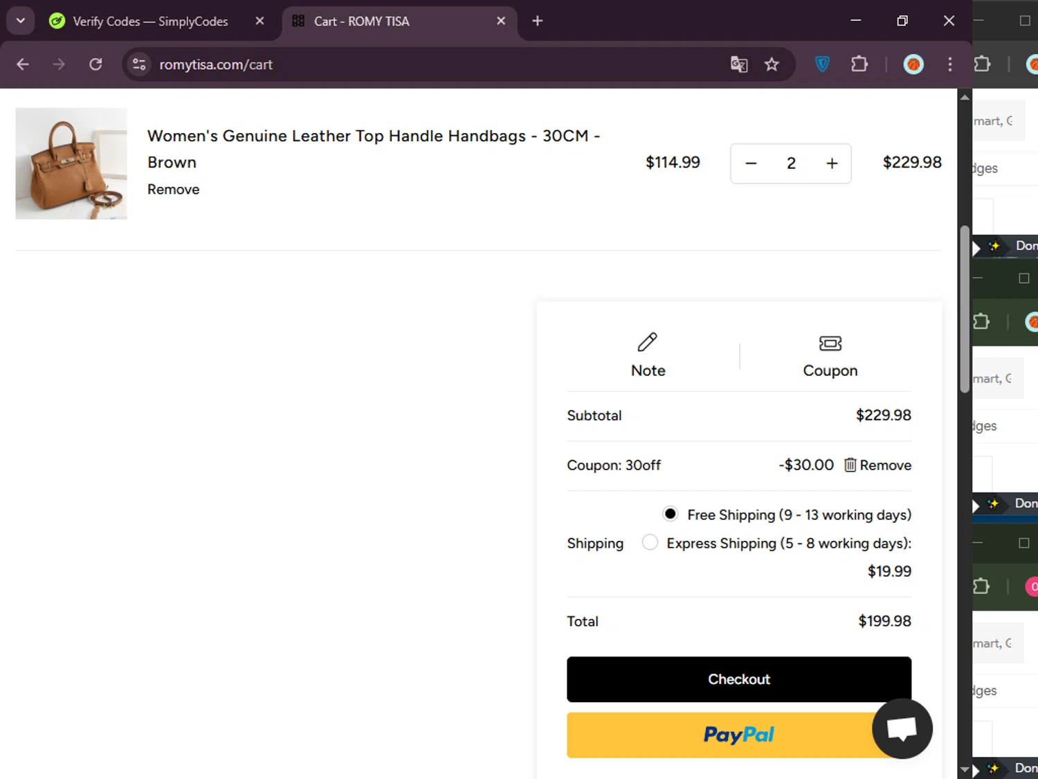 Romy Tisa promo code screenshot showing code 30off applied at Romy Tisa checkout page. Uploaded by SimplyCodes community member PromoVoyager8446 on Oct 4, 2025