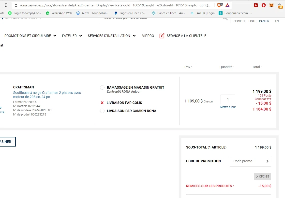where to use RONA promo code box