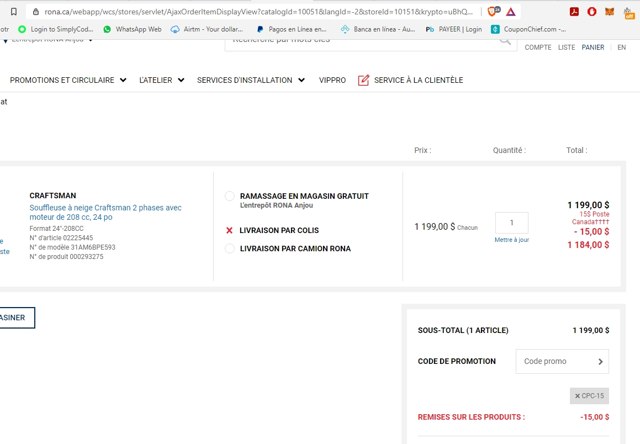 RONA checkout page showing RONA promo code box | Screenshot taken by SimplyCodes community member on Jan 27, 2021
