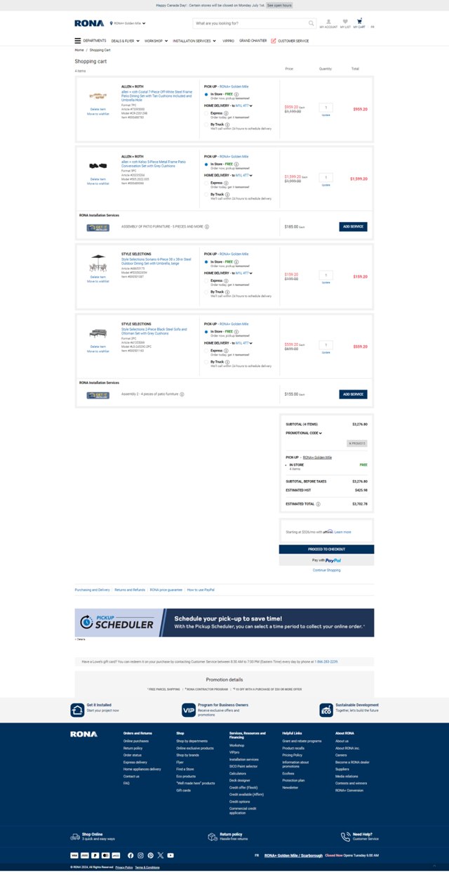 RONA checkout page showing RONA promo code box | Screenshot taken by SimplyCodes community member on Jul 1, 2024