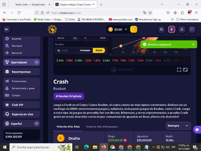 Roobet checkout page showing Roobet promo code box | Screenshot taken by SimplyCodes community member on Nov 14, 2024