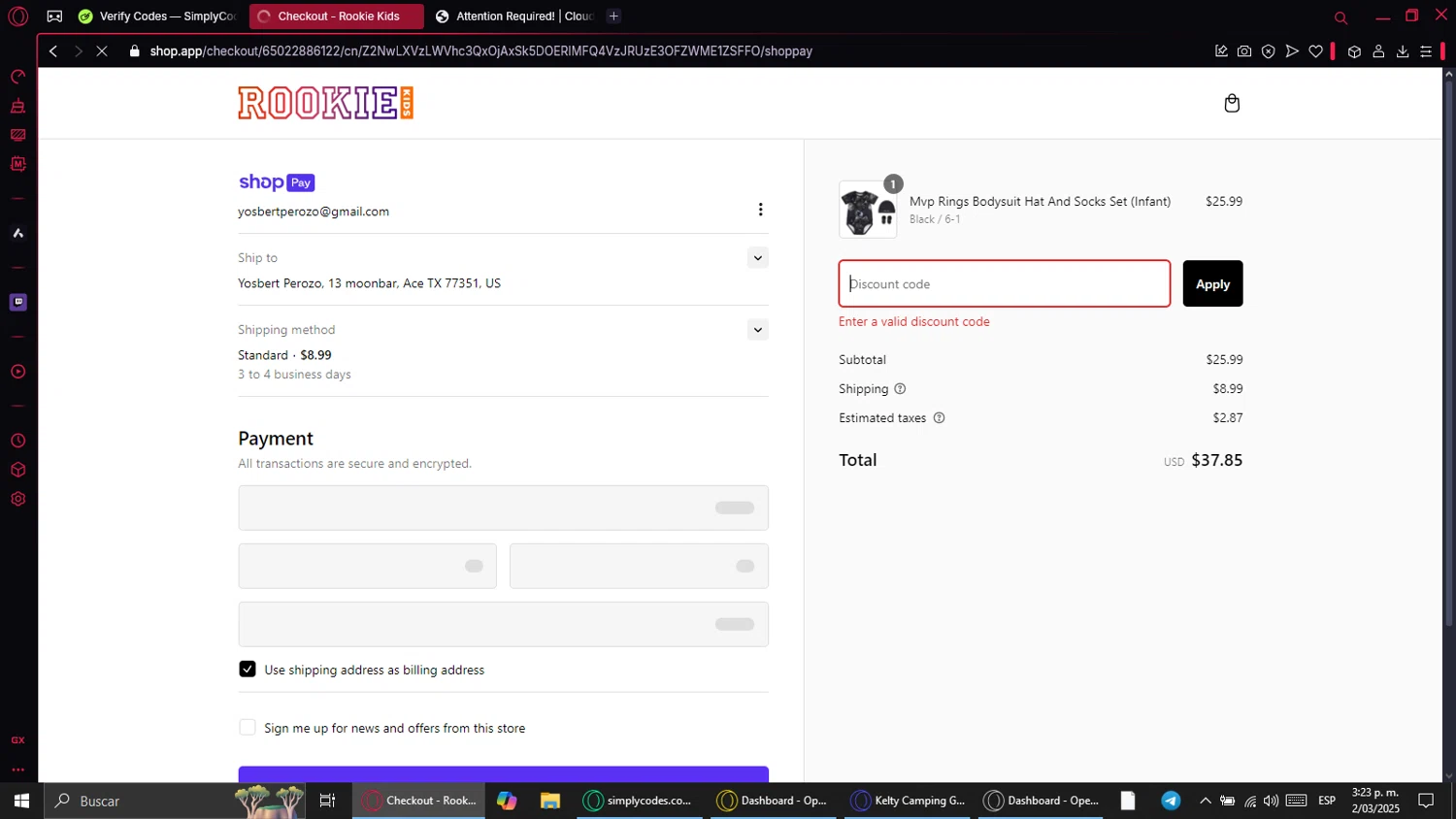 Rookie USA promo code screenshot showing code FREESHIPPING applied at Rookie USA checkout page. Uploaded by SimplyCodes community member VoucherCollector7501 on Mar 2, 2025