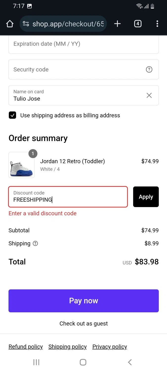 Rookie USA promo code screenshot showing code FREESHIPPING applied at Rookie USA checkout page. Uploaded by SimplyCodes community member tulioriera on Dec 26, 2024