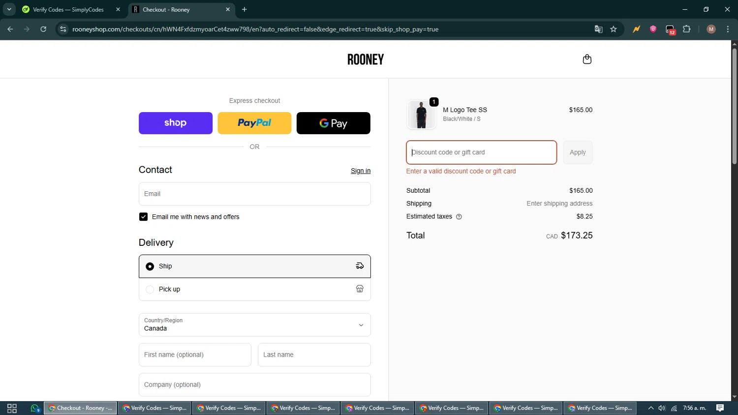 Rooney Shop promo code screenshot showing code THANKS15 applied at Rooney Shop checkout page. Uploaded by SimplyCodes community member DiscountTitan4635 on Oct 18, 2025