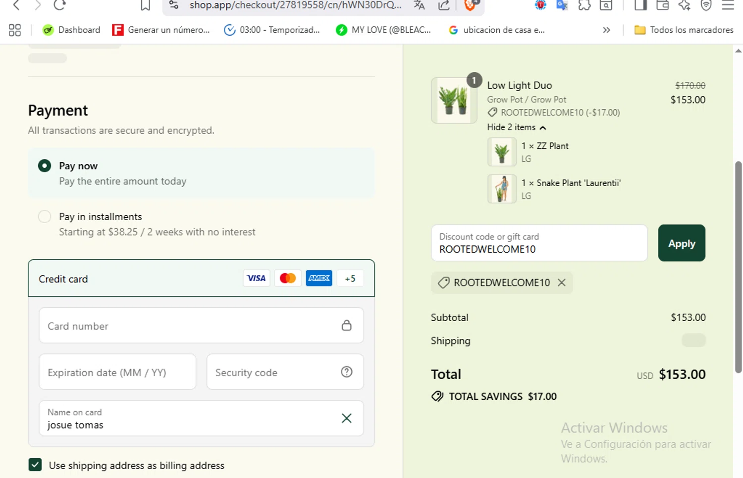 Rooted discount code screenshot showing code ROOTEDWELCOME10 applied at Rooted checkout page. Uploaded by SimplyCodes community member VoucherFalcon3942 on Sep 15, 2025
