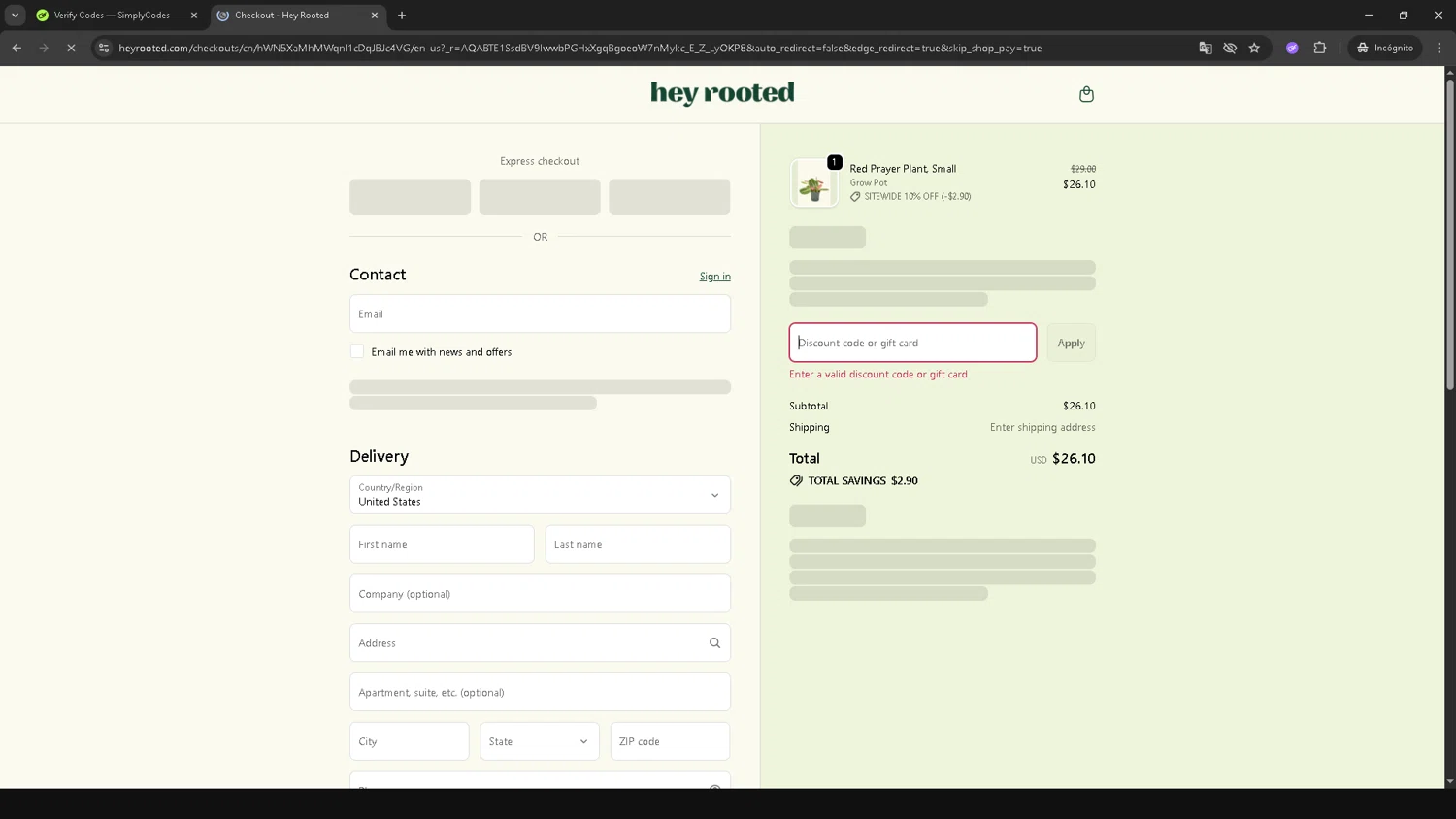 Rooted discount code screenshot showing code EARLYBF10 applied at Rooted checkout page. Uploaded by SimplyCodes community member CRF250CC on Nov 21, 2025