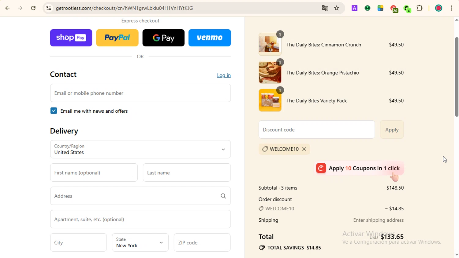 Rootless discount code screenshot showing code WELCOME10 applied at Rootless checkout page. Uploaded by SimplyCodes community member LOVECOUPON on Aug 11, 2025