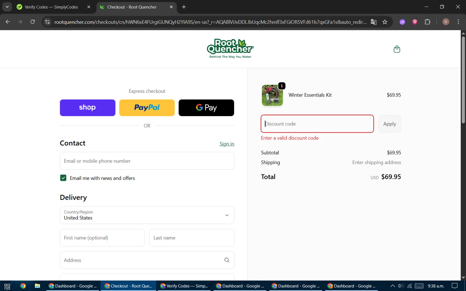Root Quencher promo code screenshot showing code HOLIDAY applied at Root Quencher checkout page. Uploaded by SimplyCodes community member BrilliantWizard8884 on Dec 28, 2025