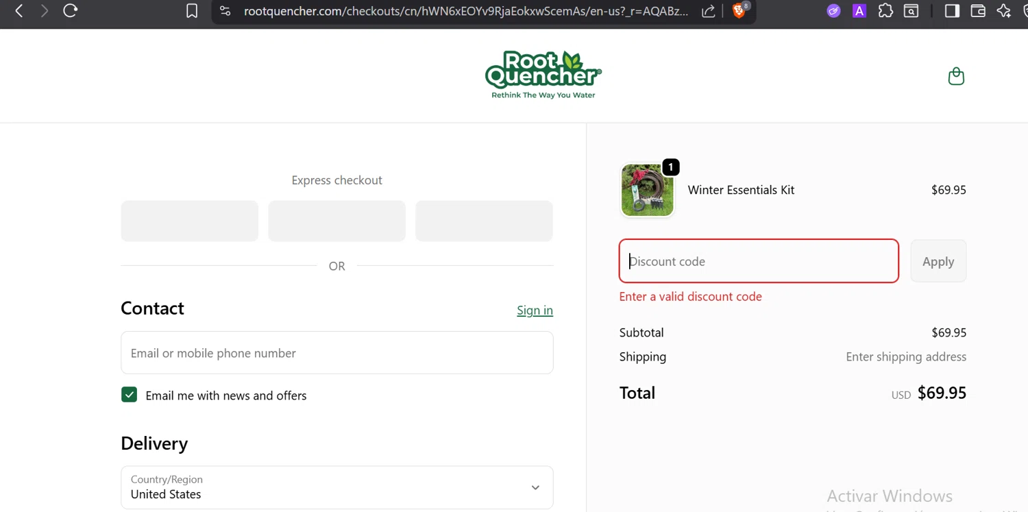 Root Quencher promo code screenshot showing code HOLIDAY applied at Root Quencher checkout page. Uploaded by SimplyCodes community member GloriousTitan3094 on Dec 28, 2025