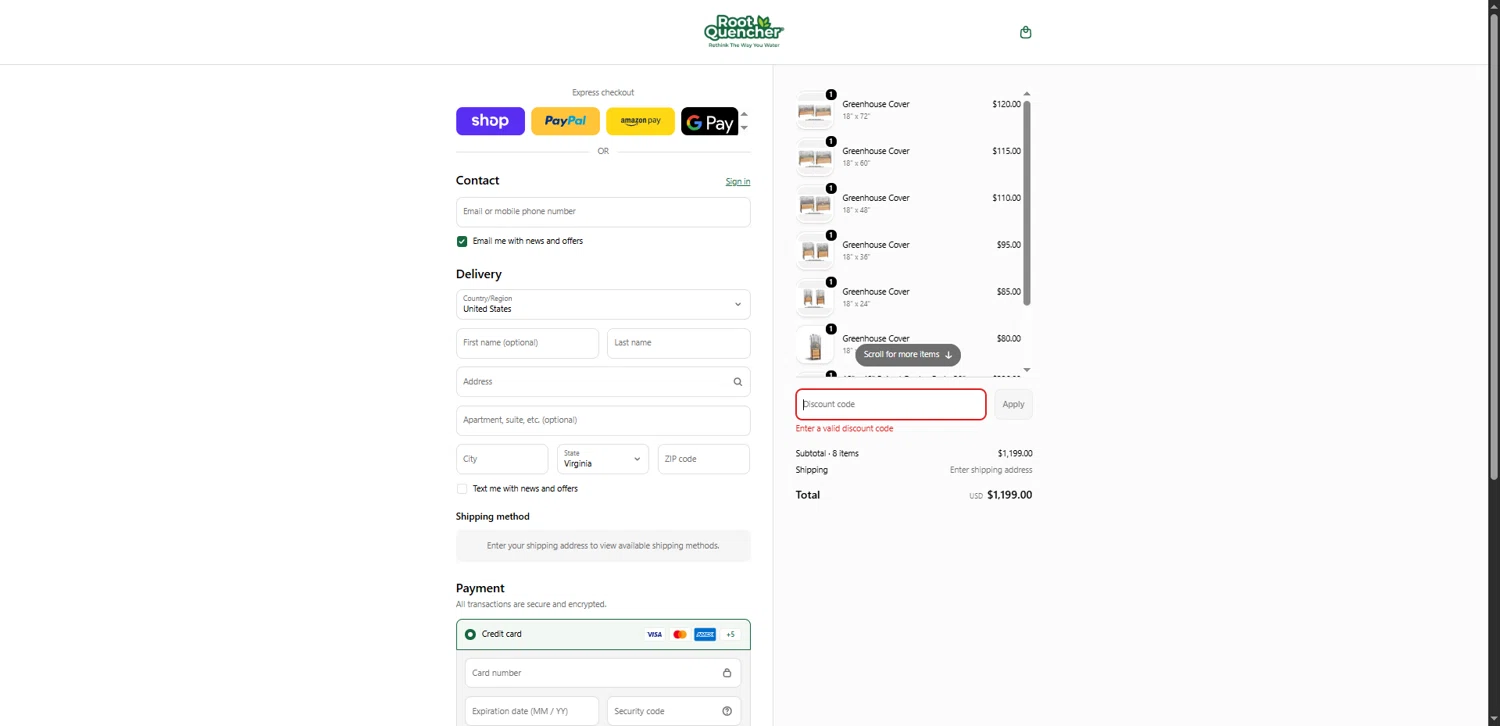 Root Quencher promo code screenshot showing code LOVE applied at Root Quencher checkout page. Uploaded by SimplyCodes community member QuestLynx5304 on Feb 18, 2026