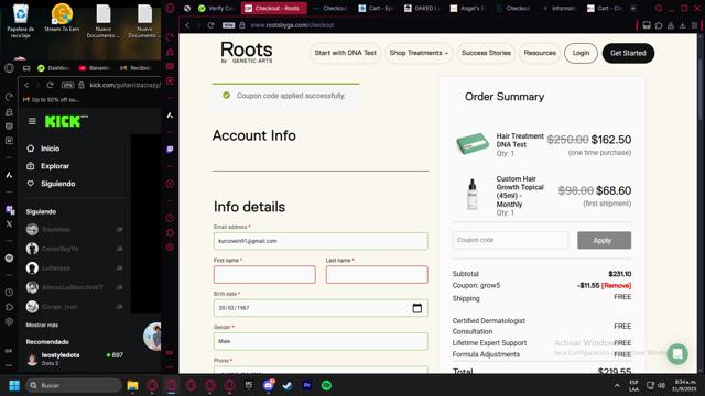 Roots by Genetic Arts checkout page showing Roots by Genetic Arts coupon code box | Screenshot taken by SimplyCodes community member on Sep 11, 2025