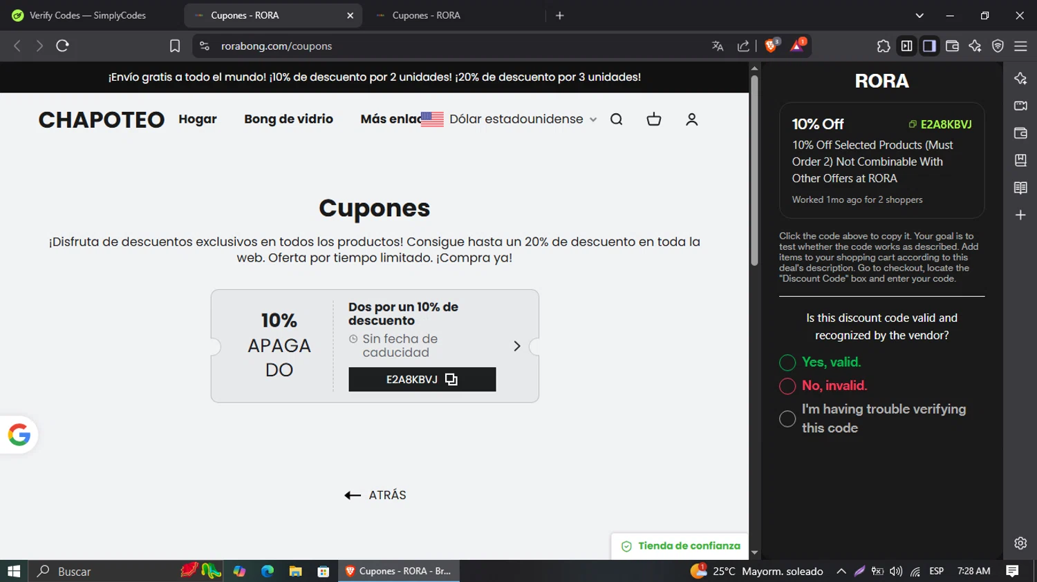 RORA checkout page showing RORA promo code box | Screenshot taken by SimplyCodes community member on May 5, 2025