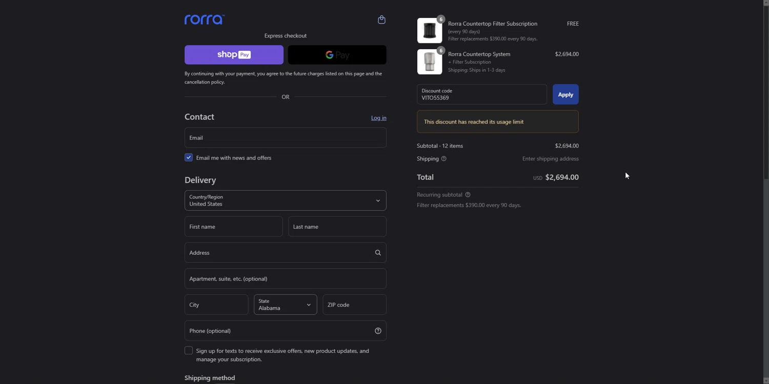 Rorra discount code screenshot showing code VITO55369 applied at Rorra checkout page. Uploaded by SimplyCodes community member BonusShopper4099 on Jul 19, 2025