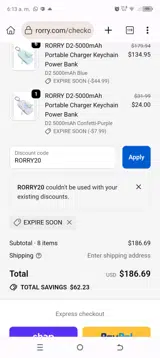RORRY20 coupon verification screenshot
