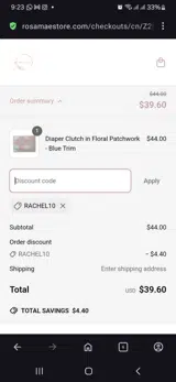 Rachel10 coupon verification screenshot