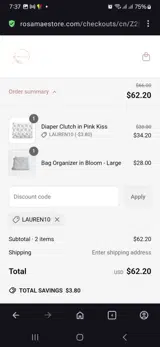 Lauren10 coupon verification screenshot