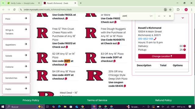 Rosati's checkout page showing Rosati's promo code box | Screenshot taken by SimplyCodes community member on Sep 11, 2025