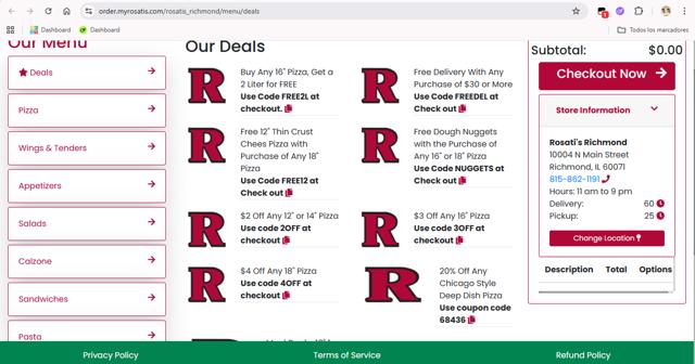 Rosati's checkout page showing Rosati's promo code box | Screenshot taken by SimplyCodes community member on Sep 9, 2025