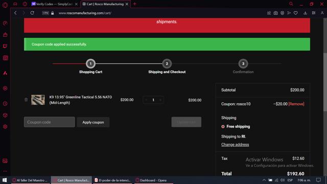 Rosco Manufacturing checkout page showing Rosco Manufacturing coupon code box | Screenshot taken by SimplyCodes community member on Mar 29, 2024
