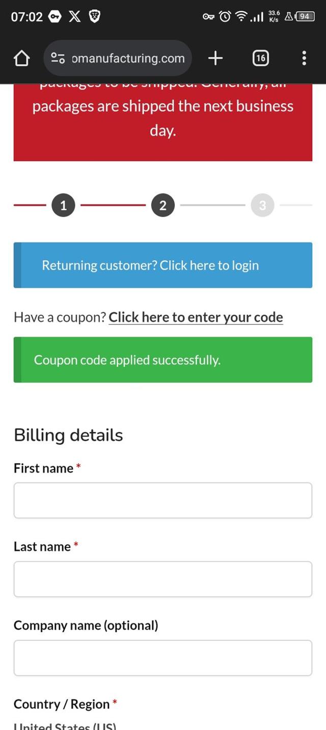 Rosco Manufacturing checkout page showing Rosco Manufacturing coupon code box | Screenshot taken by SimplyCodes community member on Jul 30, 2024